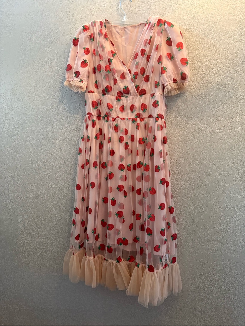 Retro Stage Pink Strawberry Print Midi Dress NWT